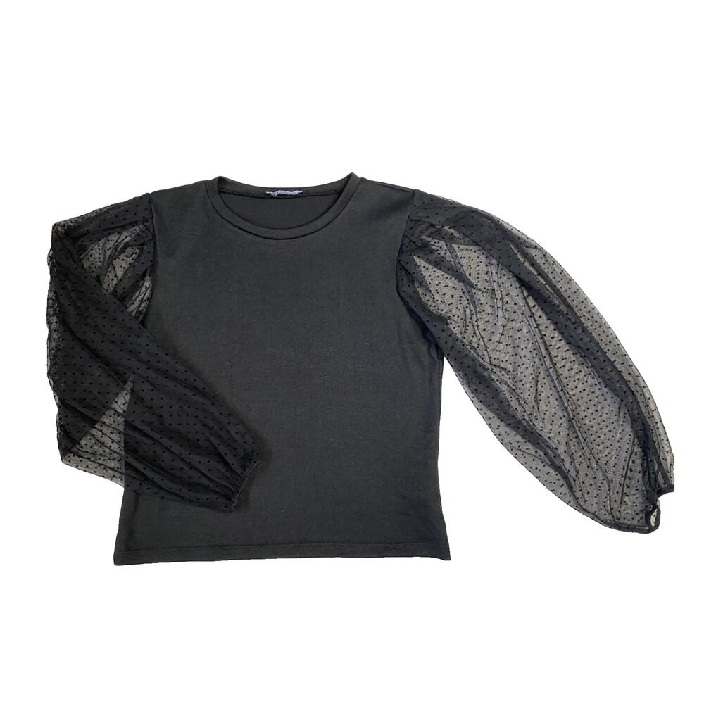 Zara Shirt Womens Medium Black Sheer Dark Romantic Vamp Witchy Office Blouse